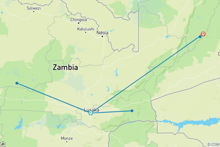 Map of Sambia: Lower Zambezi, Kafue (Busanga Plains) und South Luangwa Nationalparks - 11 Tage