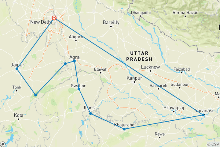 Map of Tailor-Made Family India Tour of Khajuraho & Tiger Safari with Daily Departure