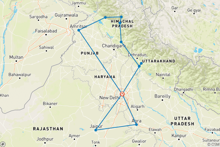 Map of Foothills Himalayas & Spiritual India