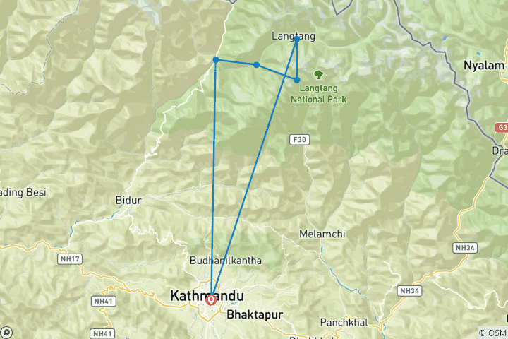 Carte du circuit Trek court du Langtang