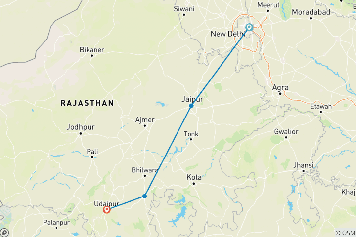 Map of Rajasthan 6 Days Tour