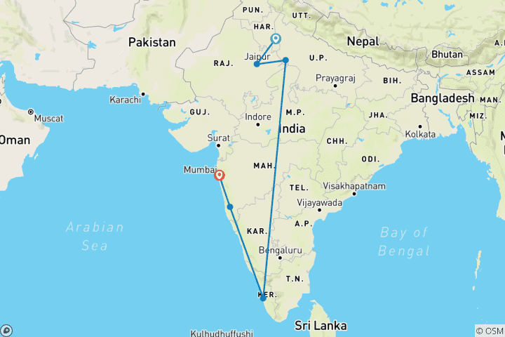 Carte du circuit Aventure familiale personnalisée en Inde pour les nouveaux arrivants, départ quotidien