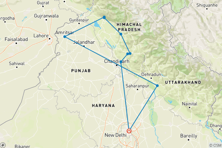 Map of Shimla with Rishikesh Tour