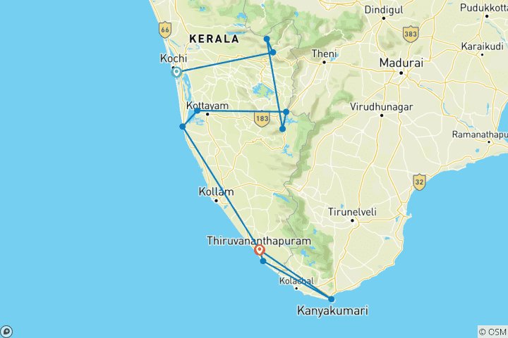 Karte von Kerala Rundreise in einer Frauengruppe