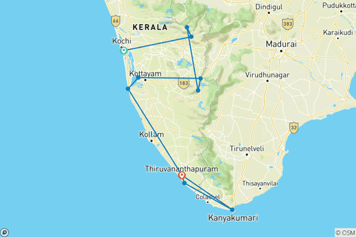 Carte du circuit Circuit spécial femmes au Kerala