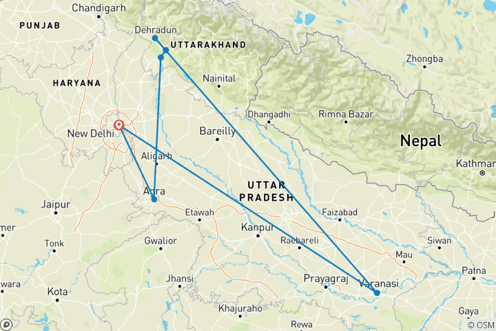 Map of Yoga and Spiritual India Tour