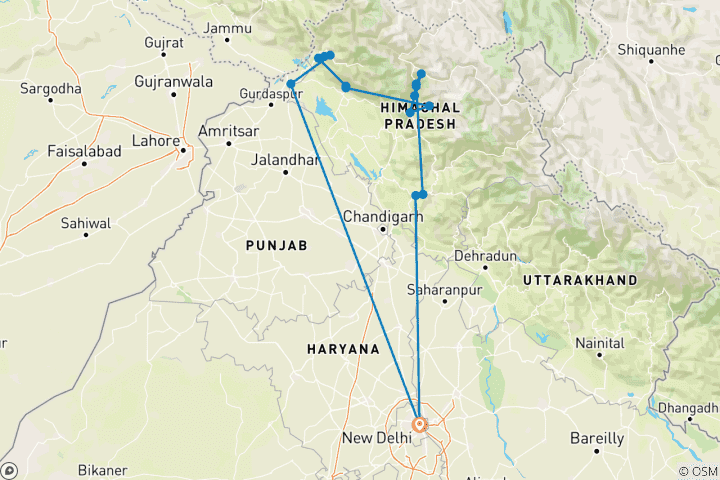 Kaart van Himachal hoogtepunten tour