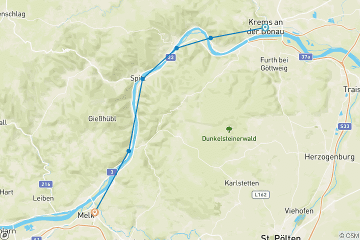 Map of Danube Walking Holidays Wachau