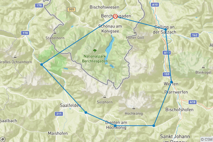 Mapa de Sendero Bávaro de los Prados Alpinos de Salzburgo