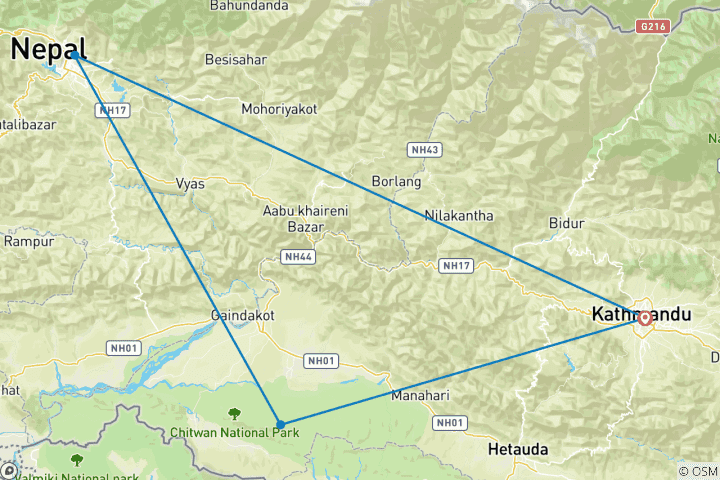 Karte von Maßgeschneiderte 8 Tage Nepal Trekking Tour, tägliche Abfahrt & 4-Sterne Hotels (Privat)