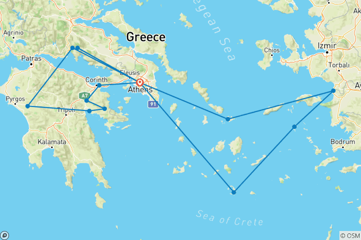 Carte du circuit Greek Escape Plus 3 Night Iconic Cruise (Croisière Iconique de 3 nuits) (15 destinations)