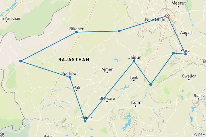 Kaart van Rondreis door de Gouden Driehoek - met Rajasthan en wilde dieren - 11 dagen, 10 nachten