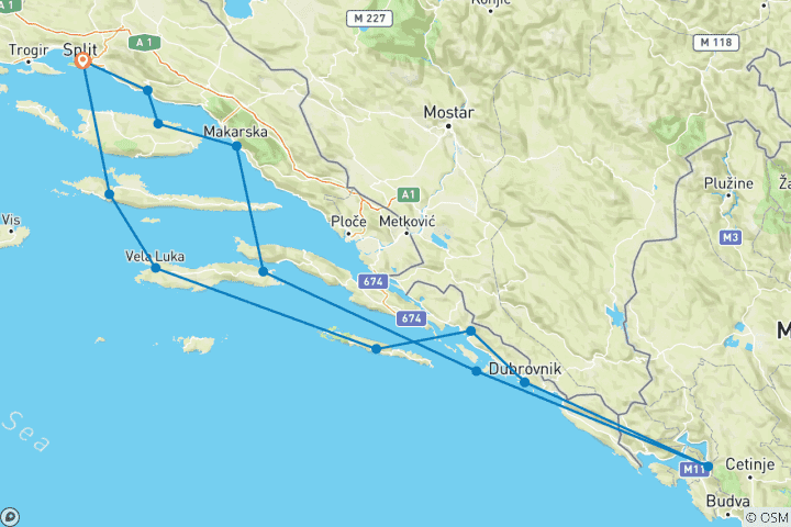 Carte du circuit Adriatic Paradise Cruise 2024 by Adriatic Princess - de Split à Split