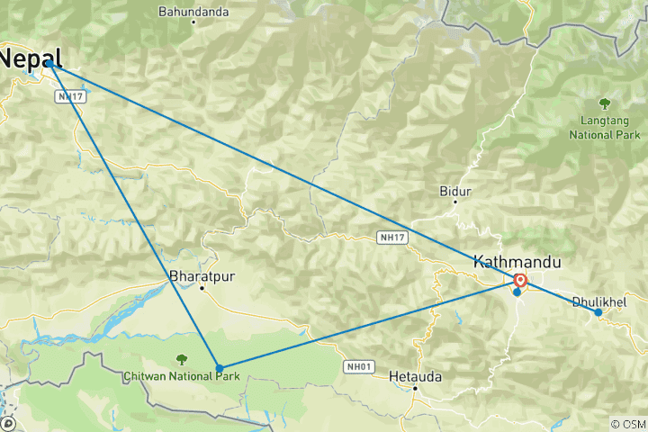 Map of Tailor-Made Private Nepal Adventure with Daily Departure