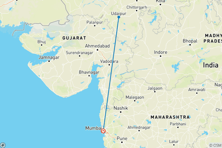 Map of A Private Luxury Guided Weekend Tour to the Majestic Forts and Palaces of Udaipur (From Mumbai with Flights)