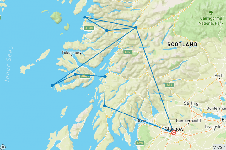 Carte du circuit Circuit ferroviaire guidé dans les West Highlands, à Iona et au Jacobite