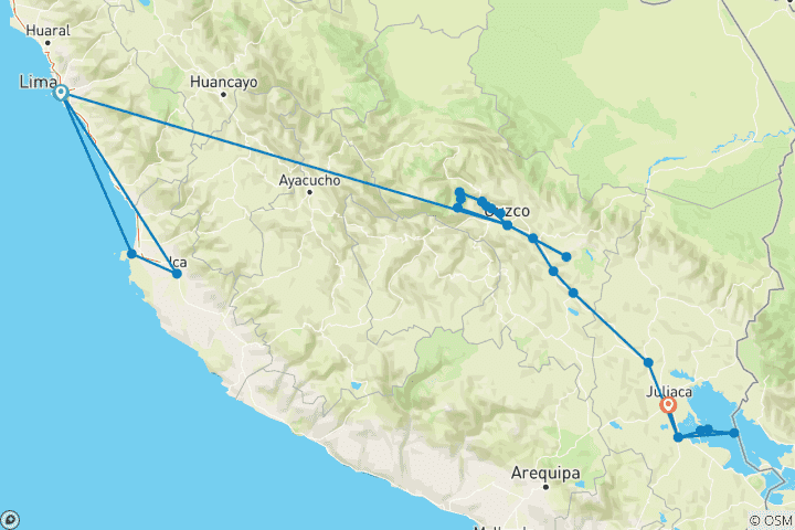 Map of PERU EXPRESS - 10 days (Lima- Cusco & Puno) with Domestic Flights