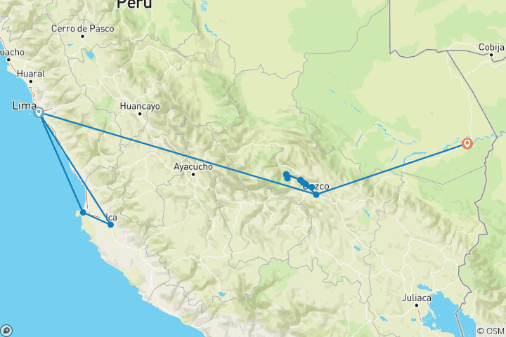Carte du circuit LES BIJOUX DU PEROU - 10 JOURS (Lima - Cusco & Puerto Maldonado)