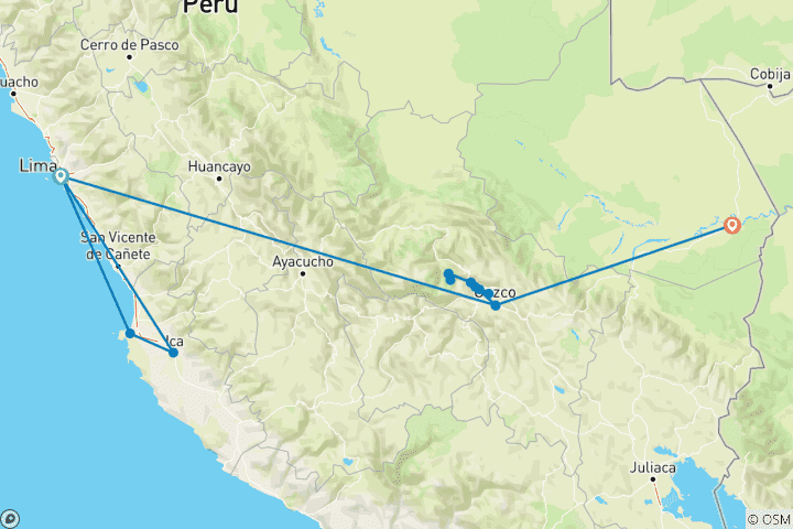 Carte du circuit LES BIJOUX DU PEROU - 10 JOURS (Lima - Cusco & Puerto Maldonado)