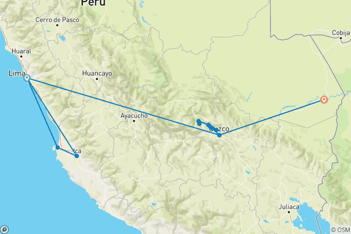 Map of PERU JEWELS - 10 DAYS  (Lima - Cusco & Puerto Maldonado)