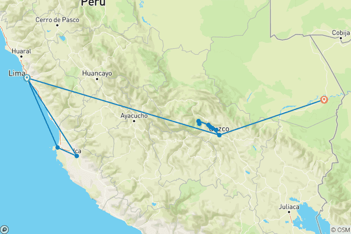 Map of PERU JEWELS - 10 DAYS  (Lima - Cusco & Puerto Maldonado)