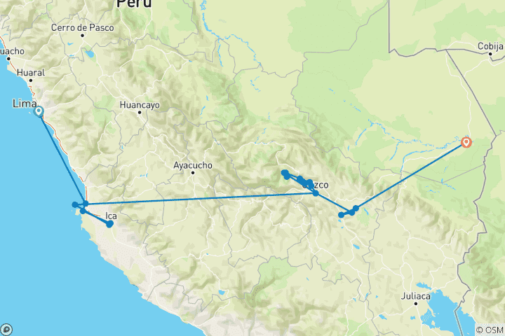 Carte du circuit Bijoux du Pérou - 10 jours (Lima - Cusco & Puerto Maldonado)