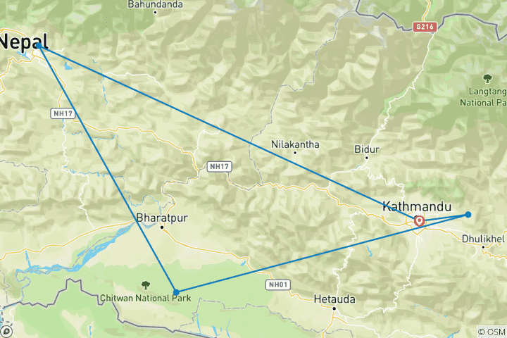 Karte von Maßgeschneiderte Qualitätsreise 9 Tage Nepal, täglicher Start (Privater Reiseleiter & Fahrer)