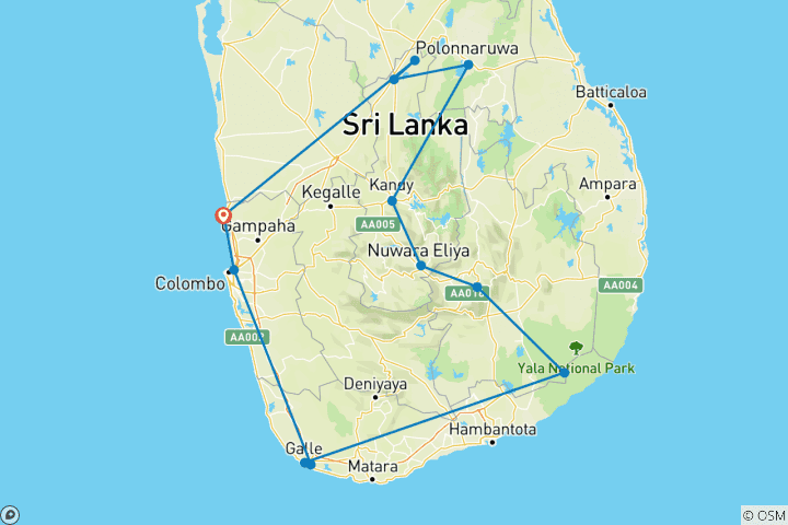 Kaart van Hoogtepunten van Sri Lanka