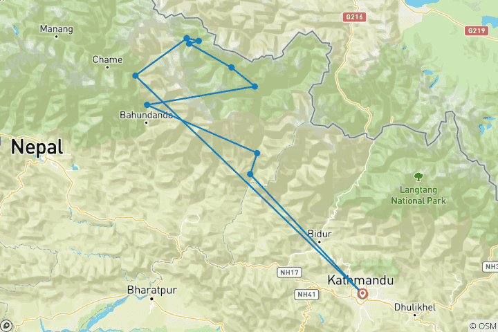 Map of Manaslu Circuit Trek 12 Days