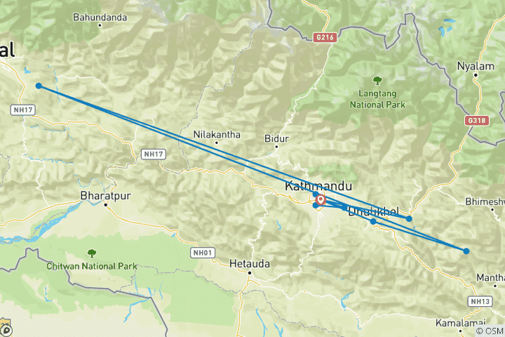 Map of Indigenous Peoples Trail Trek 11 Days