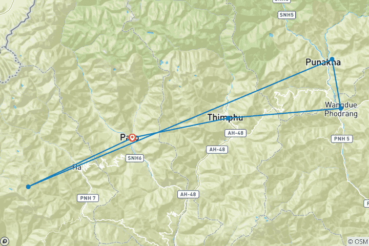 Map of Wonderful Bhutan Adventure 10 Days