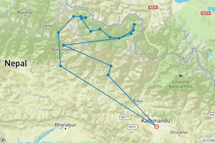 Map of Manaslu Tsum Valley Trek 21 Days