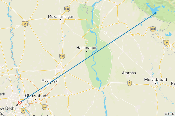 Carte du circuit Visite de Jim Corbett au départ de Delhi