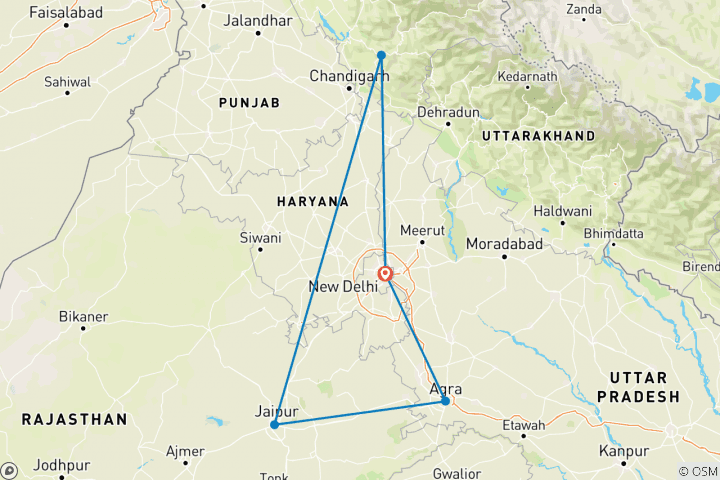 Mapa de Circuito al triángulo de oro de la India con Shimla - 10 días