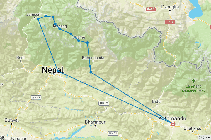 Map of Annapurna Circuit Trek 15 Days