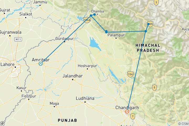 Map of Tour to Himachal Pradesh