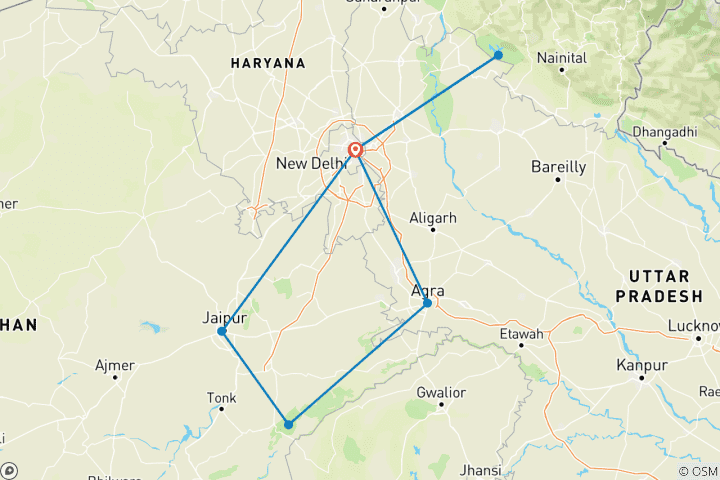 Mapa de Triángulo de oro y safari tigre