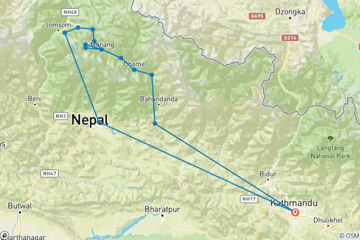 Map of Annapurna Circuit with Tilicho Lake Trek