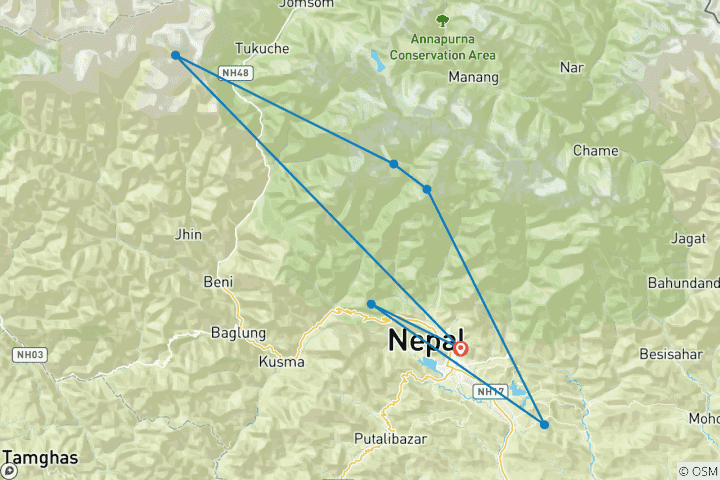 Carte du circuit Petit Trek Mardi Himal - 4 jours