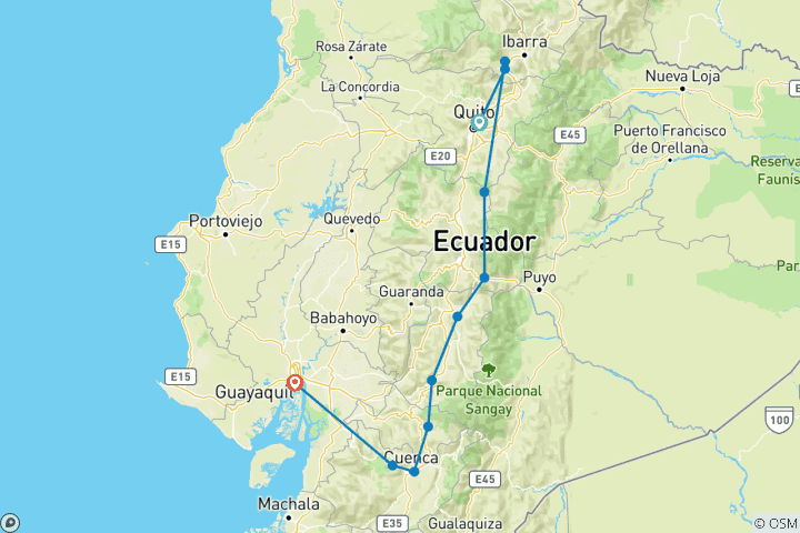 Map of Ecuador Classic 8 Days Tour