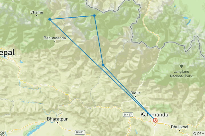 Map of Manaslu Circuit Trek 7 Days