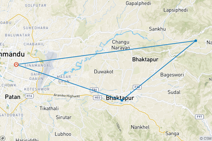 Carte du circuit Visite de Katmandou avec cours de cuisine