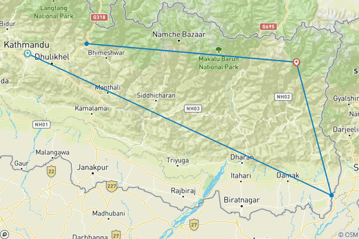 Karte von Kanchenjunga South Base Camp Trek - geführte Trekkingreise - 13 Tage