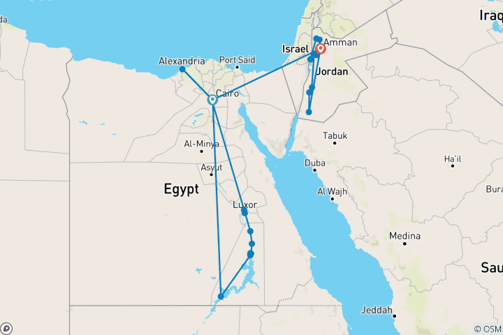 Carte du circuit Points forts de l'Égypte et de la Jordanie