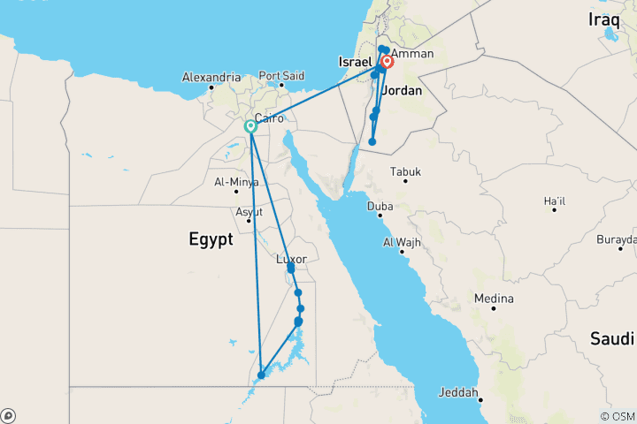 Carte du circuit Le meilleur de l'Égypte et de la Jordanie