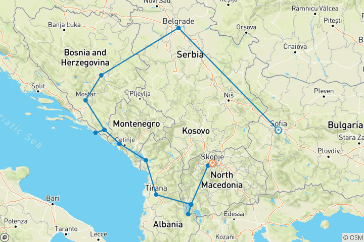 Map of Best of Balkans Luxury Tour