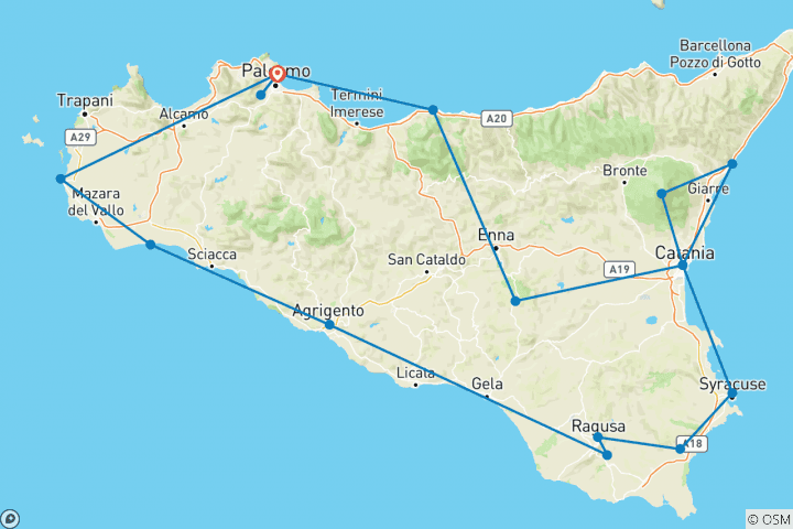 Carte du circuit Visite privée de la Sicile de Palerme à Palerme