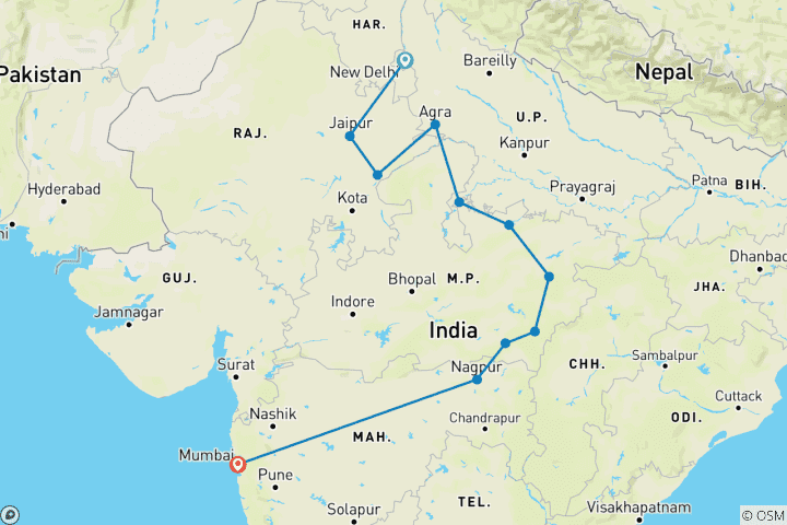 Map of India Wildlife Tiger Safari