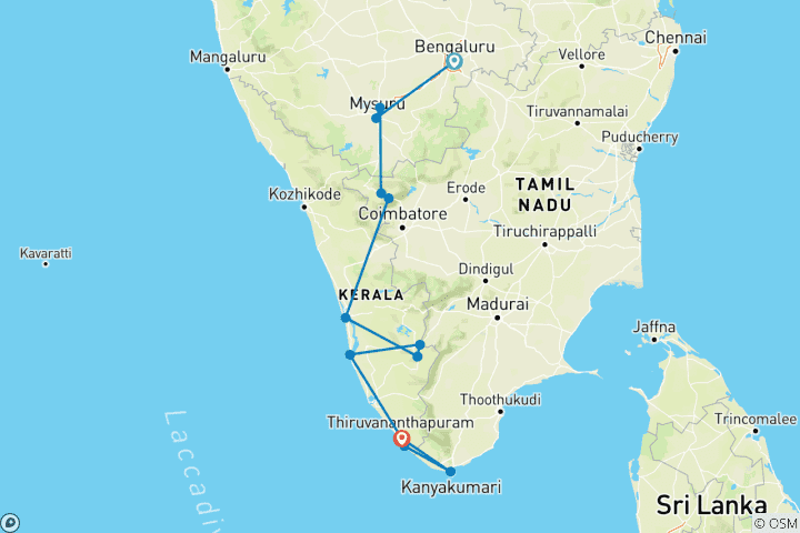 Map of Classic South India Journey