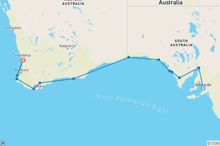 Carte du circuit Circuit aventure de 10 jours d'Adélaïde à Perth